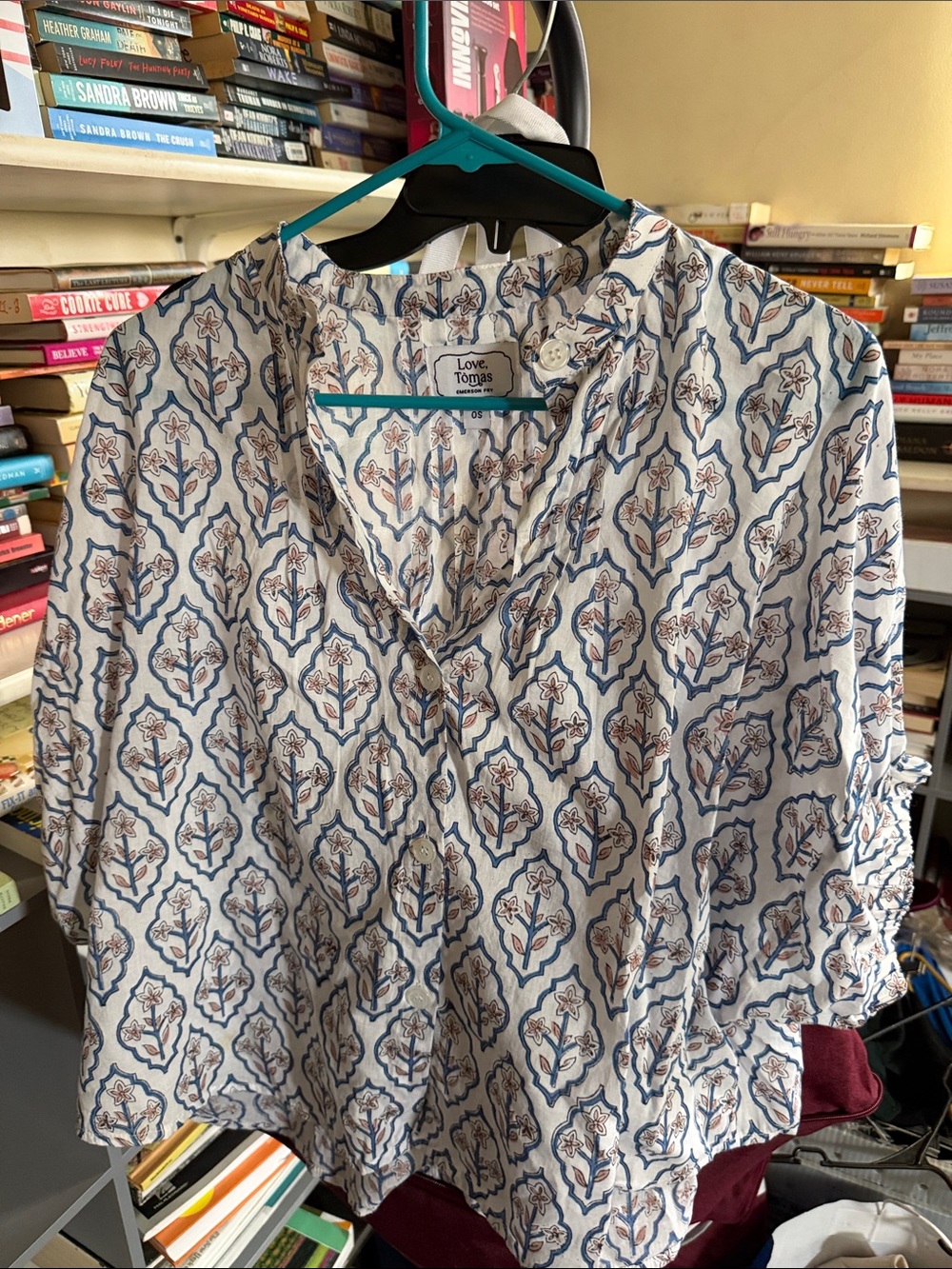 Emerson Fry Mandarin Collar Top - Blue Portrait Floral